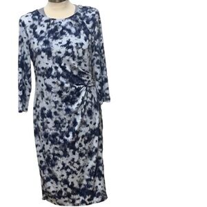 Quarter Length Sleeve Business Casual Blue Midi Dress